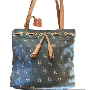 Dooney & Burke Canvas and Leather Tote with Tassels - like new